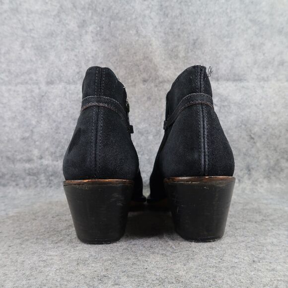 John Hardy Shoes Womens 8 Boots Leather Moto Biker Ankle Bootie Black Block Heel - Picture 5 of 13